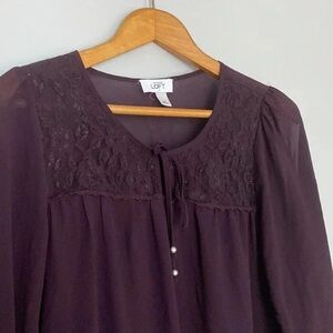 Ann Taylor LOFT Dark Purple Long Sleeve Blouse Size Extra Small